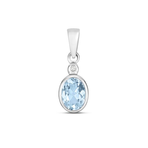 Diamond And Aquamarine Pendant Oval In White Gold 