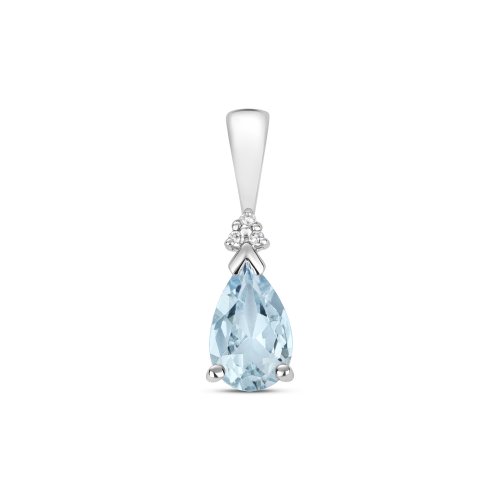 Diamond & Aquamarine Pendant In 9ct White Gold 
