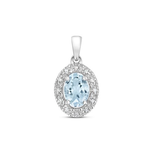 Diamond & Aquamarine Pendant In 9ct White Gold 