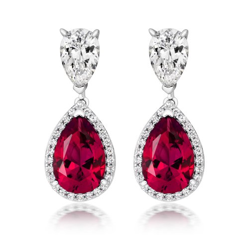 Double Pear And Red Pear Halo Style Drop Earrings LEG0062R