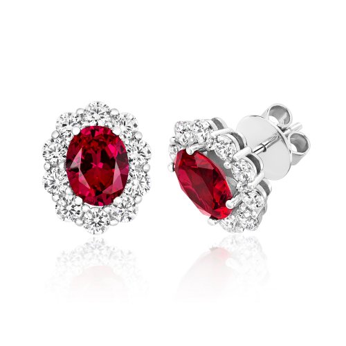 Red Oval Claw Set Cluster Stud Earrings LEG0067R