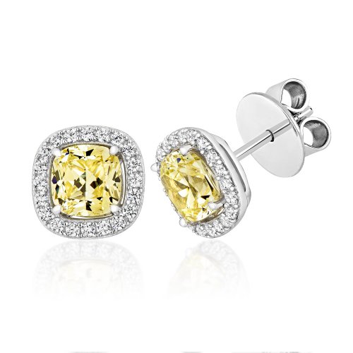 Yellow Cushion Halo Style Stud Earrings LEG0027Y
