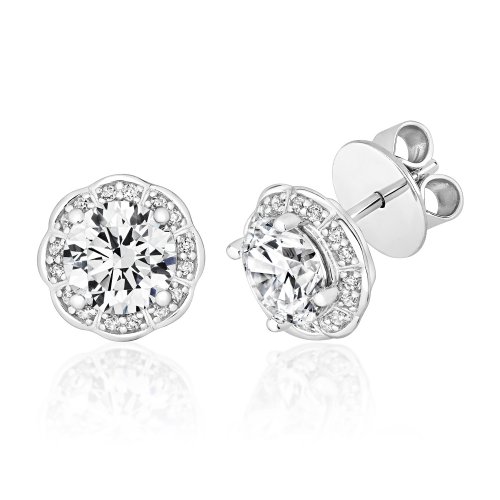 Round Centre Stone With Round Fancy Cluster Stud Earrings LEG0029