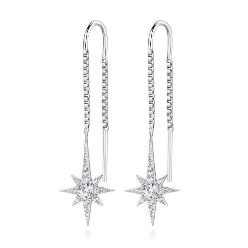 Pave Set Long Star And Box Chain Drop Earrings LEG0057