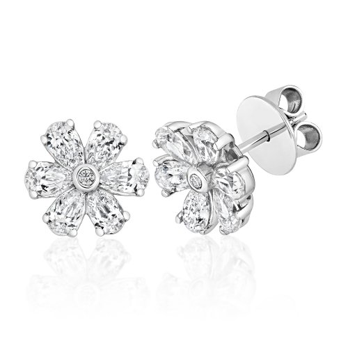 Round Rubover With Pear Shape Flower  Stud Earrings LEG0079