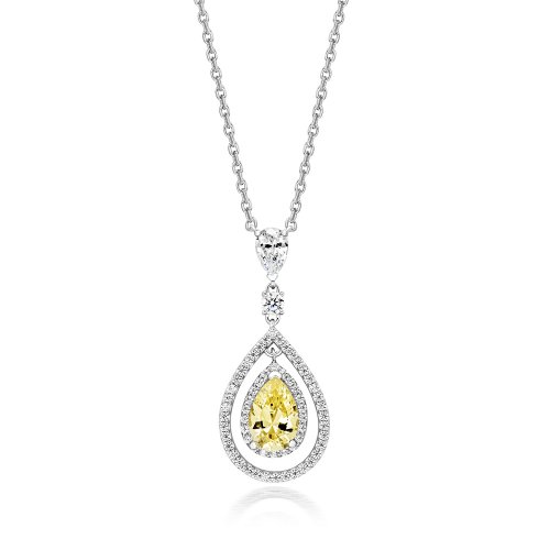 Yellow Pear Shape Multi Halo Swing Pendant Fixed Chain LPG0007Y