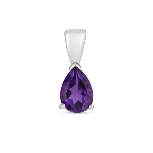 Amethyst Pear Shape Claw Set Pendant In 9ct White Gold 