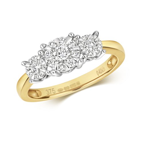 Diamond Brilliant Set Trilogy Ring In 9ct Gold 