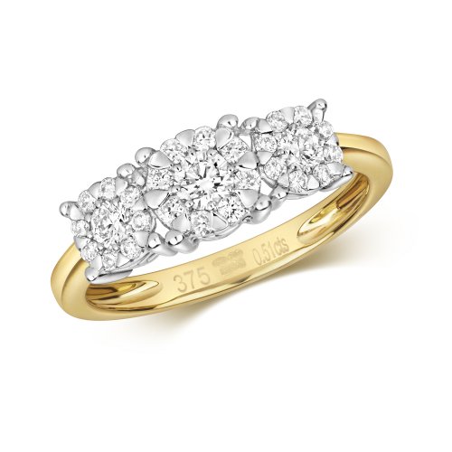 Diamond Brilliant Set Trilogy Ring In 9ct Gold 