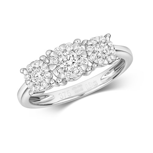 Diamond Brilliant Set Trilogy Ring In 9ct White Gold 