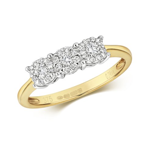 Diamond Brilliant Set Trilogy Ring In 9ct Gold 
