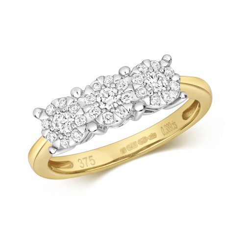 Diamond Brilliant Set Trilogy Ring In 9ct Gold 