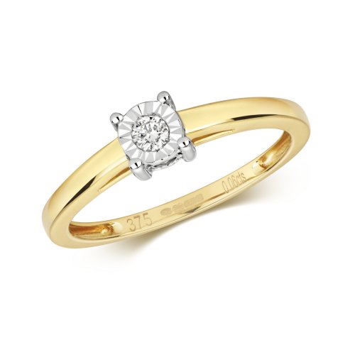 Diamond Solitaire Illusion Set Engagement Ring In 9ct Gold 