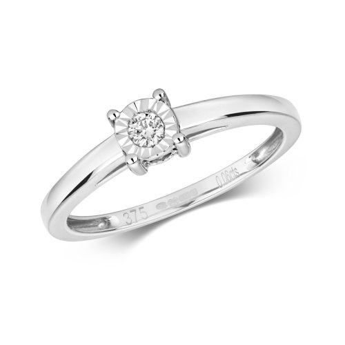 Diamond Solitaire Illusion Set Engagement Ring In 9ct White Gold 