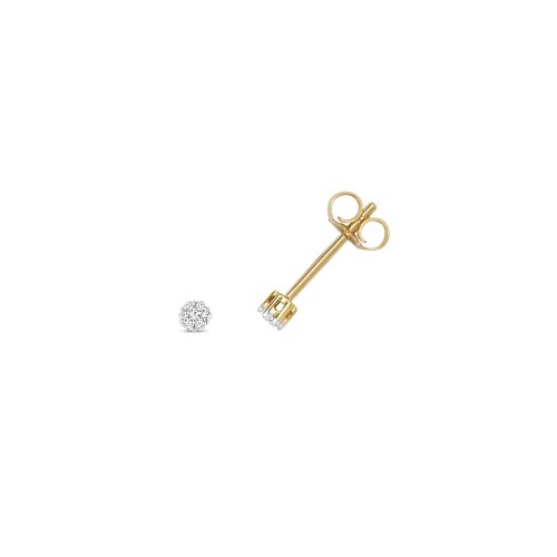 Diamond Round Cut Cluster Studs In 9ct Gold 