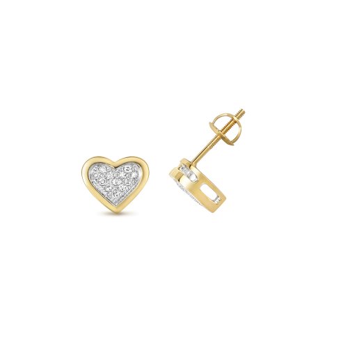 Diamond Pave Set Heart Studs In 9ct Gold 