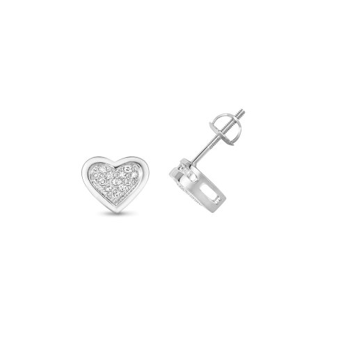 Diamond Pave Set Heart Studs In 9ct White Gold 