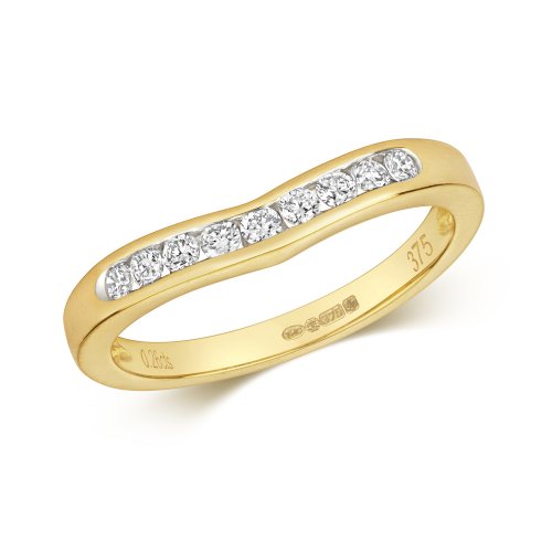Diamond Channel Set Slight Wave Half Eternity Ring In 9ct Gold 