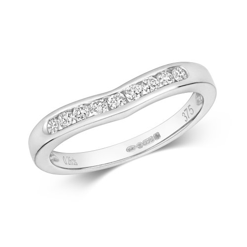Diamond Channel Set Slight Wave Half Eternity Ring In 9ct White Gold 