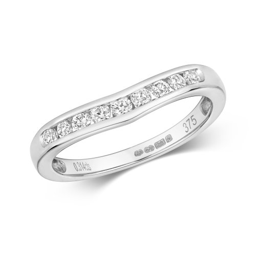Diamond Channel Set Slight Wave Half Eternity Ring In 9ct White Gold 