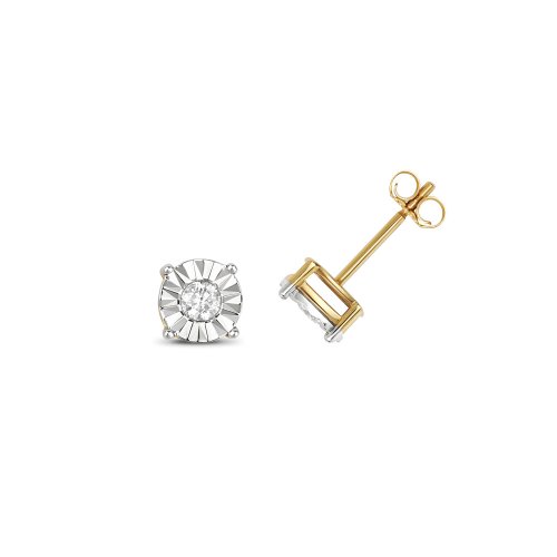 Diamond Illusion Set Studs In 9ct Gold 