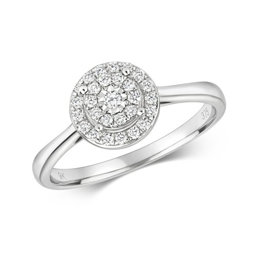 Diamond Halo Brilliant Set Engagement Ring In 9ct White Gold 