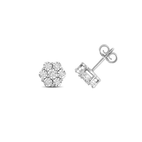Diamond Illusion Set Studs In 9ct White Gold 