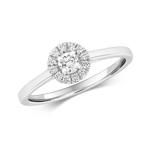 Diamond Halo Engagement Ring In 9ct White Gold 