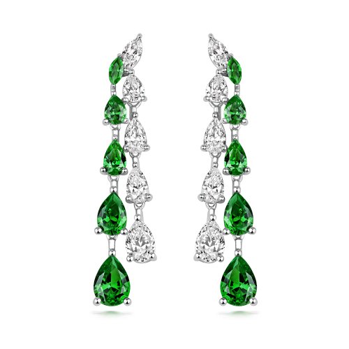 White And Green Pear Shape And Marquiase Claw Set Double Graduated Drop Earrings LEG0125E