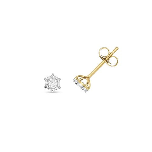 Diamond Illusion Plate Studs In 9ct Gold 