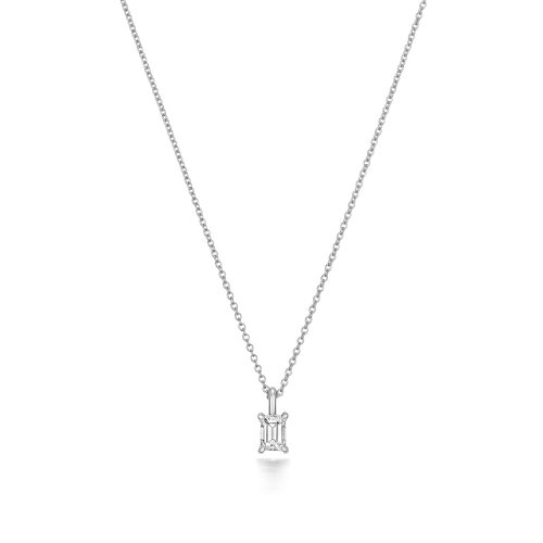 Diamond Emerald Cut Necklace In 18ct White Gold 