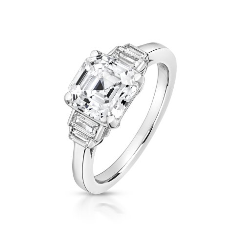 Silver Asscher Cut Centre Stone With Baguette Sides Ring LRG0007