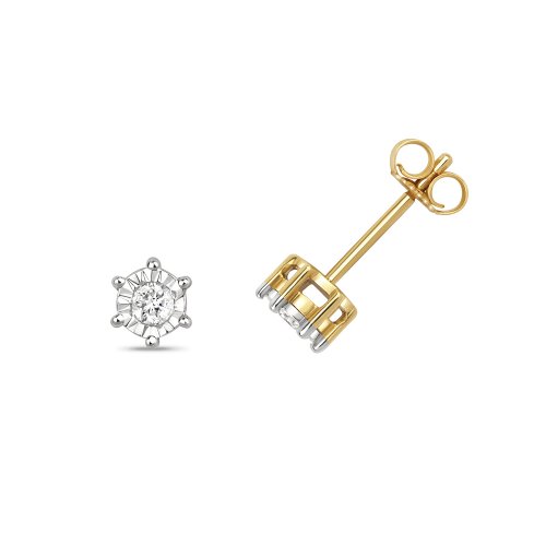 Diamond Illusion Plate Studs In 9ct Gold 