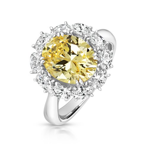 Yellow Oval Centre Stone With Cluster Halo Dress Ring LRG0030Y