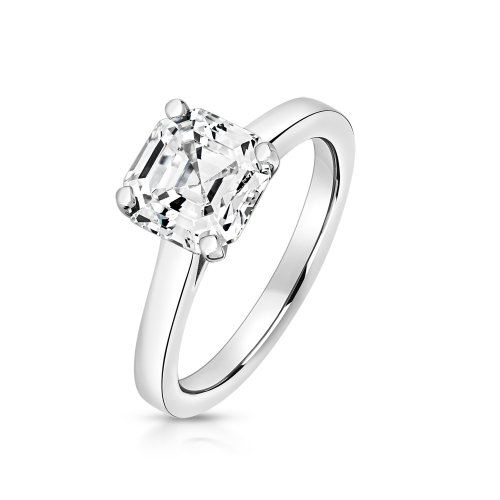 Asscher Cut Solitaire Set With 4 Flat Claws Ring LRG0002