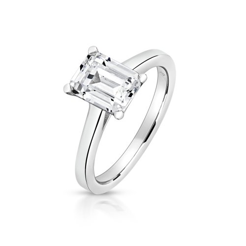 Emerald Cut Solitaire With 4 Flat Claws Ring LRG0004