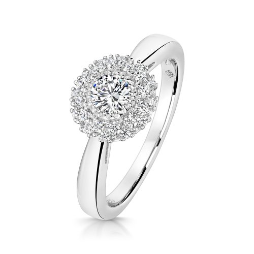 Round Centre Stone With Double Row Cluster Ring LRG0043