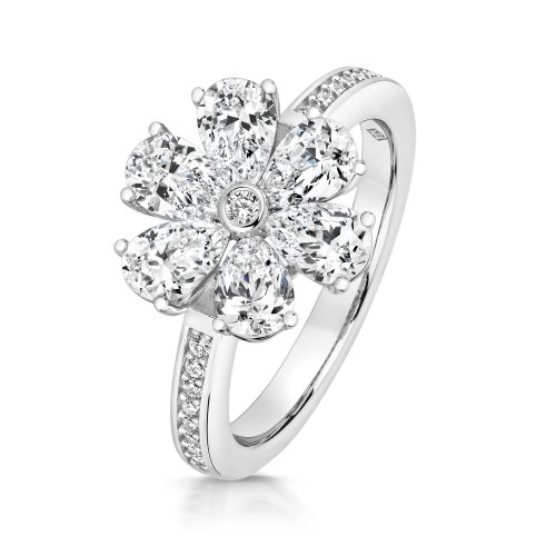 Round Centre With Pear Shape Stones Flower Ring LRG0049