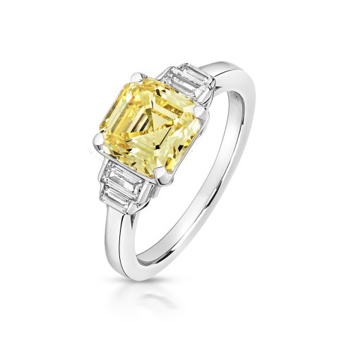 Asscher Cut Yellow Centre Stone With Baguette Sides Ring LRG0007Y