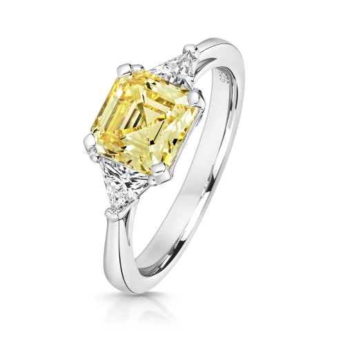 Asscher Cut Yellow Centre Stone Claw Set With Triangular Sided Ring LRG0037Y