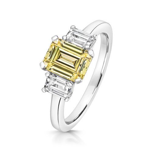 Emerald Cut Yellow Centre Stone Claw Set  With Emerald Cut Sides Ring LRG0040Y