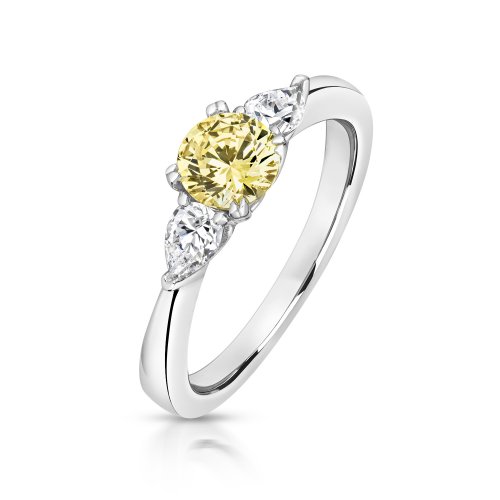 Round Yellow Centre Stone Claw Set With Pear Shape Sides Trilogy Ring LRG0016Y
