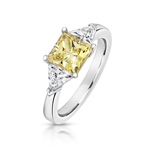 Princess Cut Yellow Centre Stone Claw Set With Triagular Sided Ring LRG0018Y