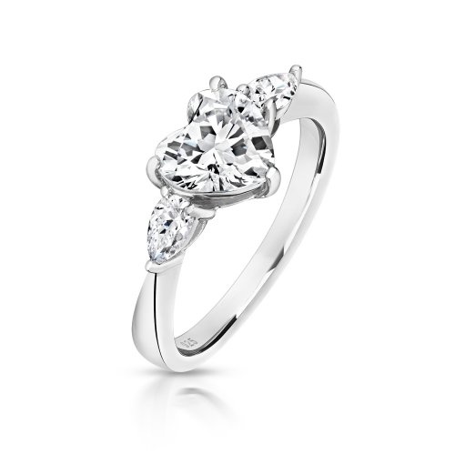 Heart Shape Centre Stone Claw Set With Pear Shape Sides Trilogy Ring LRG0019