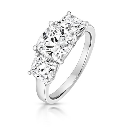Cushion Centre Stone Claw Set With Cushion Sides Trilogy Ring LRG0022