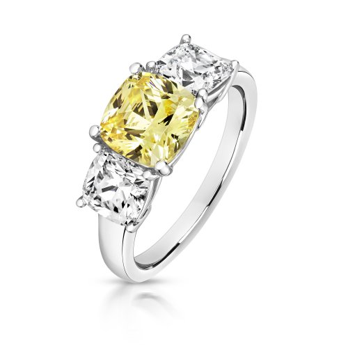 Cushion Centre Yellow Stone Claw Set With Cushion Sides Trilogy Ring LRG0022Y