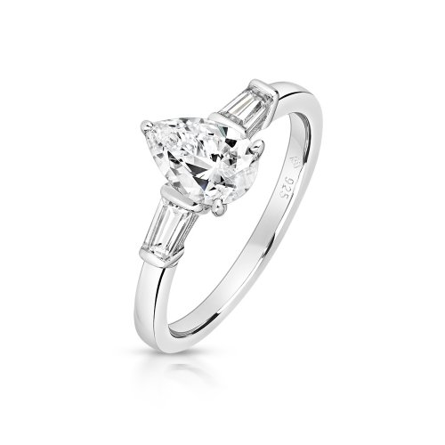 Pear Cut Centre Stone Claw Set With End Set Tapered Baguette Ring LRG0013