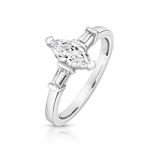 Marquise Cut Centre Stone Claw Set With End Set Tapered Baguette Ring LRG0014