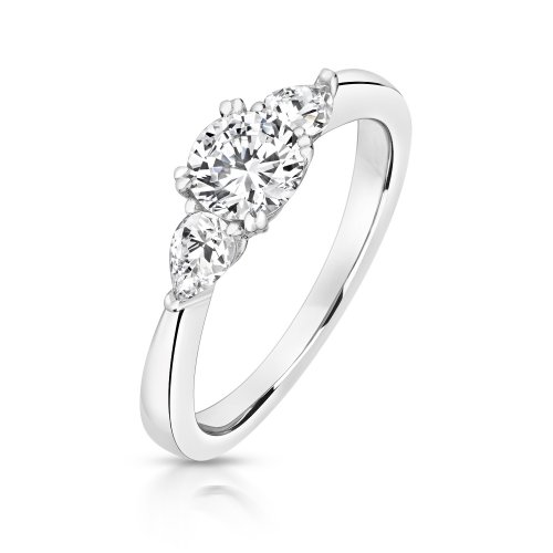 Round Centre Stone Claw Set With Pear Shape Sides Trilogy Ring LRG0016