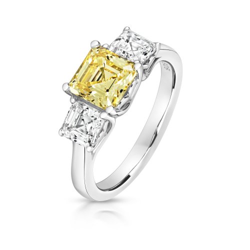 Asscher Cut Yellow Centre Stone Claw Set With Asscher Cut Sides Ring LRG0021Y